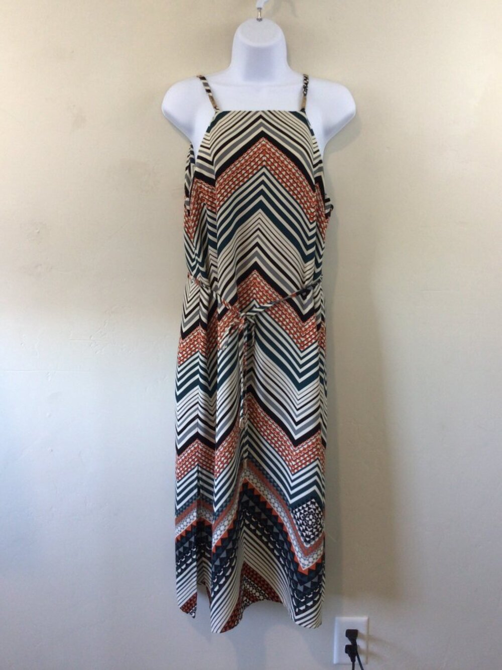 Oasis Multi Colored Geometric Print Thin Strap Long Dress